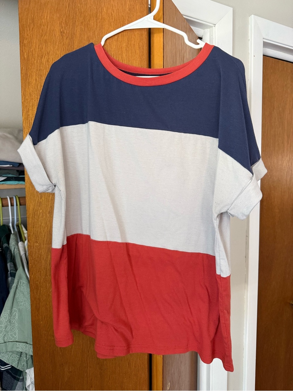 Colorblock Navy, White & Orange Women's Short Sleeve Top